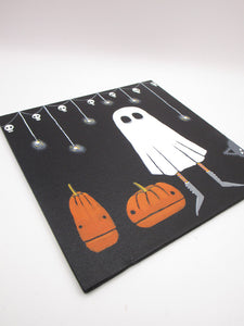 Halloween painting 6x6 original acrylic ghost and pumpkins