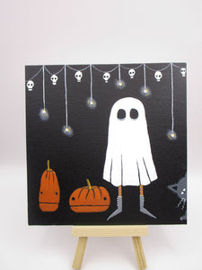 Halloween painting 6x6 original acrylic ghost and pumpkins
