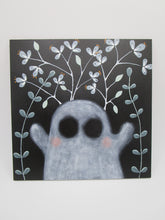 Halloween blushing ghost and floral painting 6 x 6