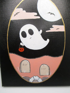 Halloween folk art ghost painting on canvas 8x10