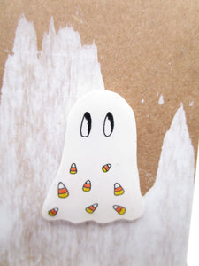 Halloween ghost pin with candy corn design black white resin ready to wear