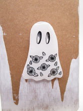 Halloween ghost pin with floral and candy corn design black white resin ready to wear