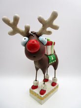 Christmas folk art REINDEER carrying gift - one of a kind, signed