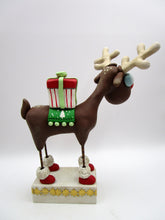 Christmas folk art REINDEER carrying gift - one of a kind, signed