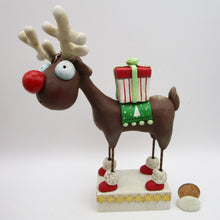 Christmas folk art REINDEER carrying gift - one of a kind, signed