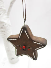 Christmas folk art gingerbread star ORNAMENT with rosy cheeks