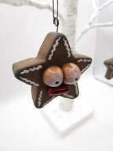 Christmas folk art gingerbread star ORNAMENT with big glossy eyes