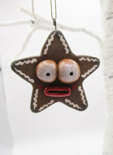 Christmas folk art gingerbread star ORNAMENT with big glossy eyes