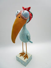 Summer folk art BIRD with red head "scarf" and huge beak