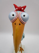 Summer folk art BIRD with red head "scarf" and huge beak