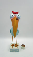 Summer folk art BIRD with red head "scarf" and huge beak