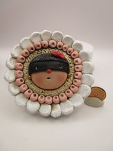 Spring folk art WALL FLOWER cute masked girl with gold earrings