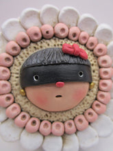 Spring folk art WALL FLOWER cute masked girl with gold earrings