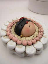 Spring folk art WALL FLOWER cute masked girl with gold earrings