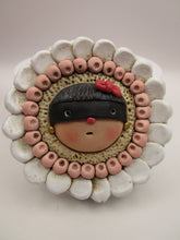 Spring folk art WALL FLOWER cute masked girl with gold earrings