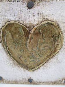 Collage style painting with gold textured heart home decor 4 x 4 painting