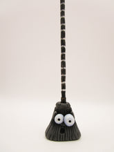 Halloween broom carved handle black and gray