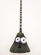 Halloween broom carved handle black and gray