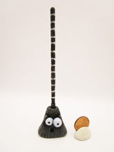 Halloween broom carved handle black and gray