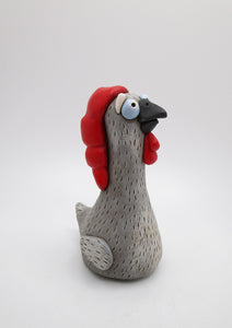 Grey folk art chicken 4.5 inches tall misc spring piece