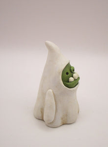 Halloween folk art green monster ghost with wacky teeth