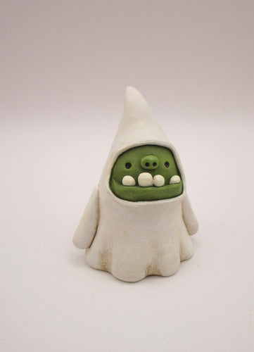 Halloween folk art green monster ghost with wacky teeth