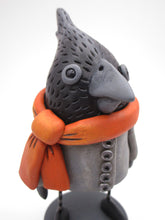 Halloween folk art black bird in jacket with scarf
