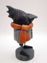 Halloween folk art black bird in jacket with scarf