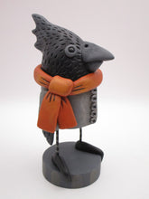 Halloween folk art black bird in jacket with scarf