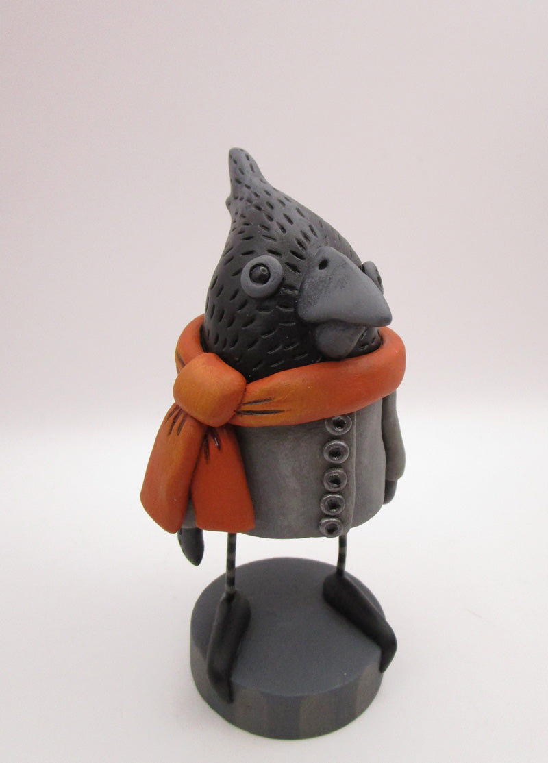 Halloween folk art black bird in jacket with scarf