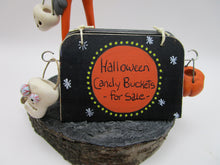 Halloween Skelly Skeleton man "Halloween buckets for sale" paper clay