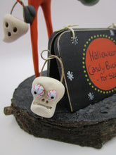 Halloween Skelly Skeleton man "Halloween buckets for sale" paper clay