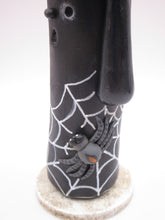 Halloween folk art black candle with spider