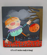 Halloween watercolor collage art 4.75 x 4.75 - original one of a kind, signed