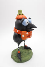 Halloween folk art pumpkin CROW with bow tie