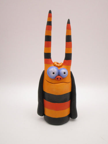 Halloween striped monster with tall horns CUTE!