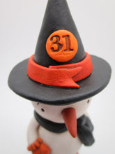 Halloween SNOWMAN wearing witch hat with jack o lantern bucket