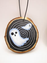 Halloween flying ghosts with spinning background wood painted ornament or for wall