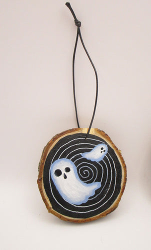Halloween flying ghosts with spinning background wood painted ornament or for wall