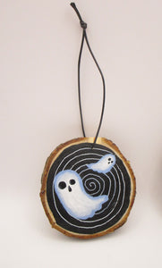 Halloween flying ghosts with spinning background wood painted ornament or for wall