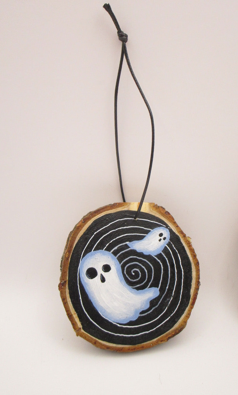Halloween flying ghosts with spinning background wood painted ornament or for wall