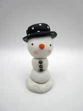 Christmas folk art little snowman with black polka dotted hat