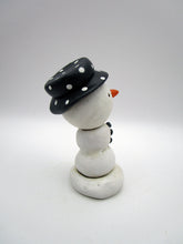 Christmas folk art little snowman with black polka dotted hat