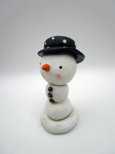 Christmas folk art little snowman with black polka dotted hat