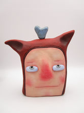 Man with fine crackle light teal heart on head misc love YUANFEN read