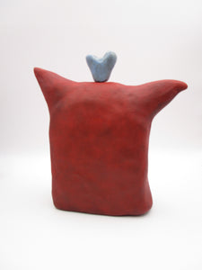 Man with fine crackle light teal heart on head misc love YUANFEN read
