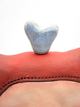 Man with fine crackle light teal heart on head misc love YUANFEN read