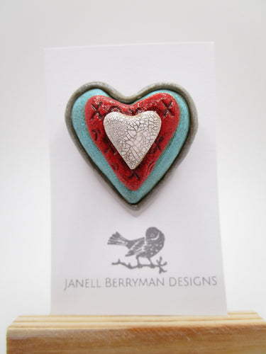 Valentine heart pin with XO pattern ready to wear - misc