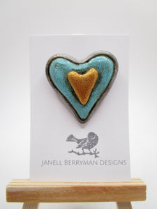 Valentine heart pin with gold painted heart ready to wear - misc