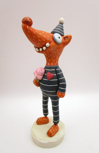 Fox wacky character with striped PJ's and night snack monster style